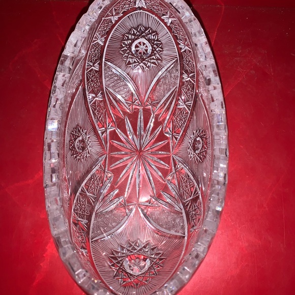 Beautiful Antique Heavy Cut Glass Oval Bowl High End - Picture 5 of 16